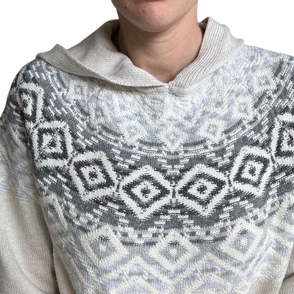 J. Jill Fair Isle Cream Hooded Tunic Sweater Knitted Size Medium Cotton Blend - Picture 10 of 11
